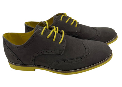 Mens Grey and Yellow Suede Wingtip Dress Shoes