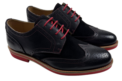 Mens Black and Red Leather Wingtip Dress Shoes