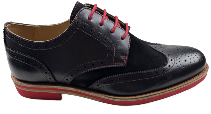 Mens Black and Red Leather Wingtip Dress Shoes