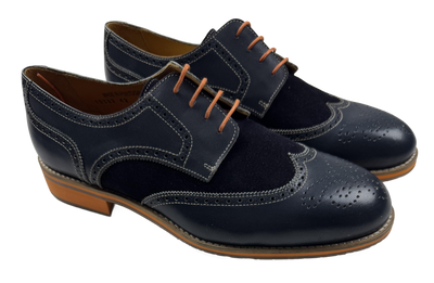 Mens Blue and Orange Leather Wingtip Dress Shoes