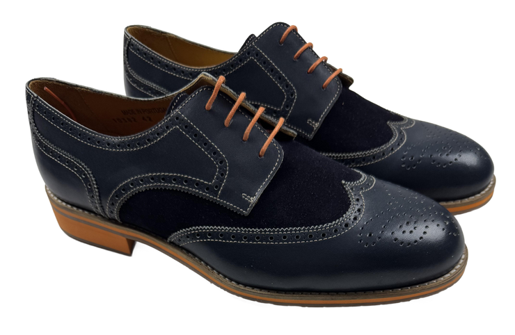 Mens Blue and Orange Leather Wingtip Dress Shoes