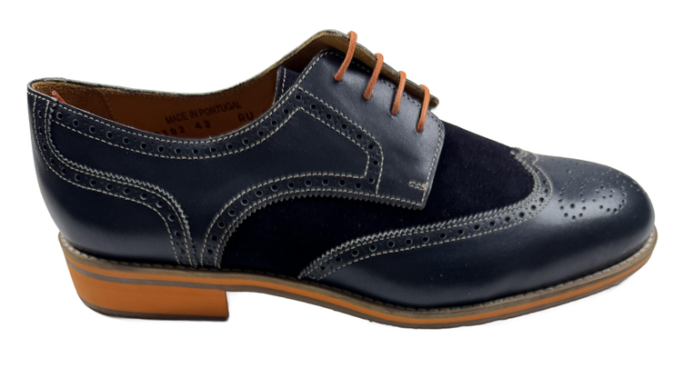 Mens Blue and Orange Leather Wingtip Dress Shoes