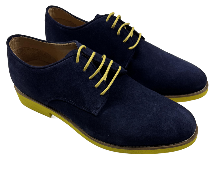 Mens Blue and Yellow Suede Wingtip Dress Shoes