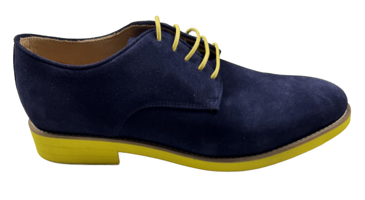 Mens Blue and Yellow Suede Wingtip Dress Shoes