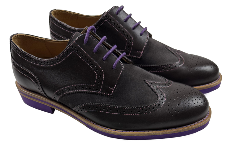 Mens Brown and Purple Leather Wingtip Dress Shoes