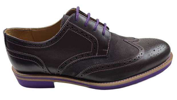 Mens Brown and Purple Leather Wingtip Dress Shoes