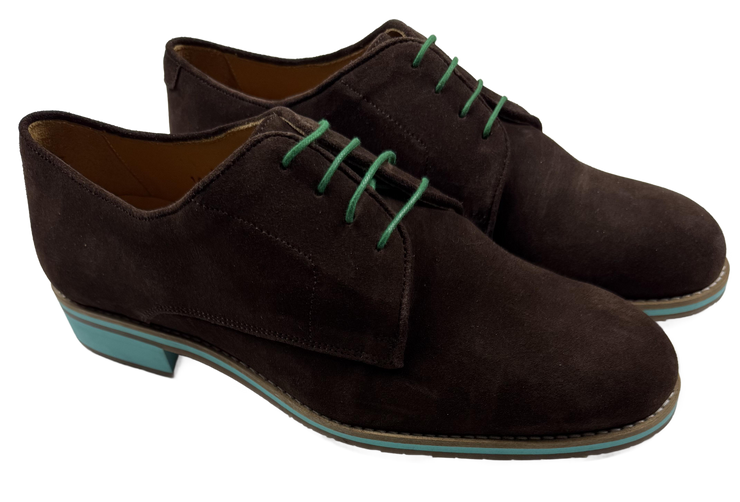 Mens Brown and Turquoise Suede Wingtip Dress Shoes