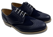 Mens Navy Blue and Grey Leather Wingtip Dress Shoes