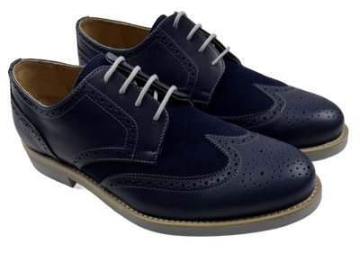 Mens Navy Blue and Grey Leather Wingtip Dress Shoes