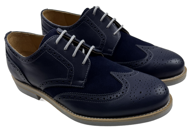 Mens Navy Blue and Grey Leather Wingtip Dress Shoes