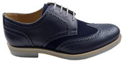 Mens Navy Blue and Grey Leather Wingtip Dress Shoes