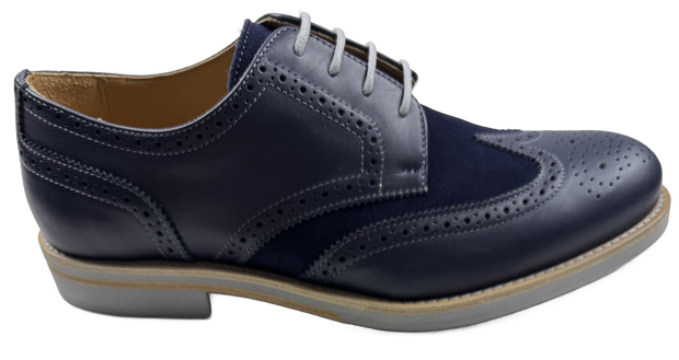 Mens Navy Blue and Grey Leather Wingtip Dress Shoes