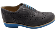 Mens Grey and Blue Suede Wingtip Dress Shoes