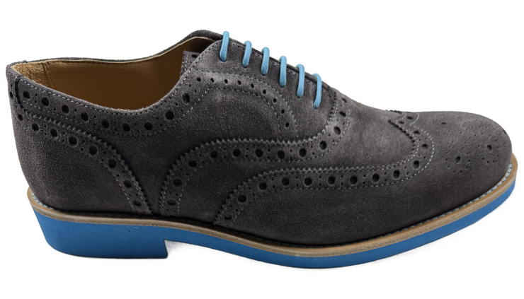 Mens Grey and Blue Suede Wingtip Dress Shoes