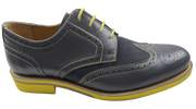 Mens Grey and Yellow Leather Wingtip Dress Shoes