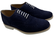 Mens Navy Blue and White Suede Wingtip Dress Shoes