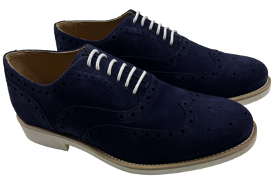 Mens Navy Blue and White Suede Wingtip Dress Shoes