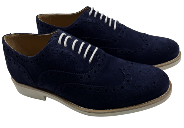 Mens Navy Blue and White Suede Wingtip Dress Shoes