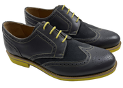 Mens Grey and Yellow Leather Wingtip Dress Shoes