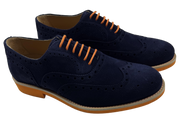 Mens Blue and Orange Suede Wingtip Dress Shoes