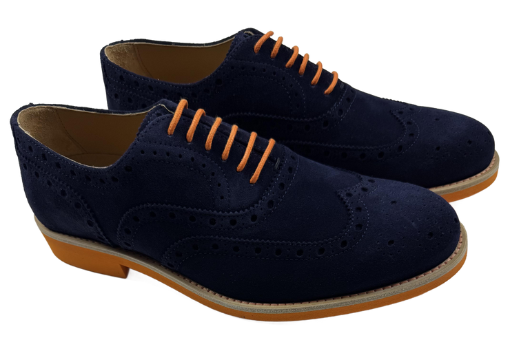 Mens Blue and Orange Suede Wingtip Dress Shoes