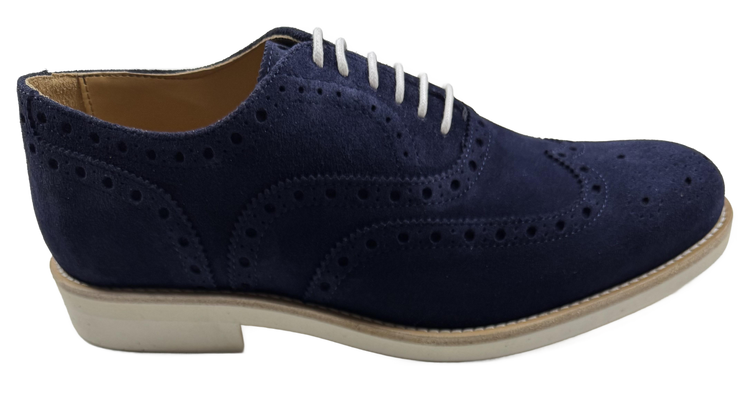 Mens Navy Blue and White Suede Wingtip Dress Shoes