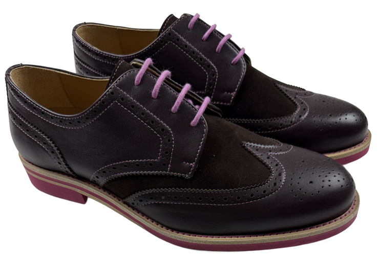 Mens Brown and Purple Leather Wingtip Dress Shoes