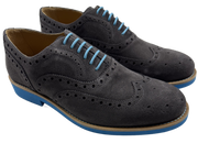 Mens Grey and Blue Suede Wingtip Dress Shoes