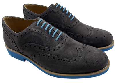 Mens Grey and Blue Suede Wingtip Dress Shoes