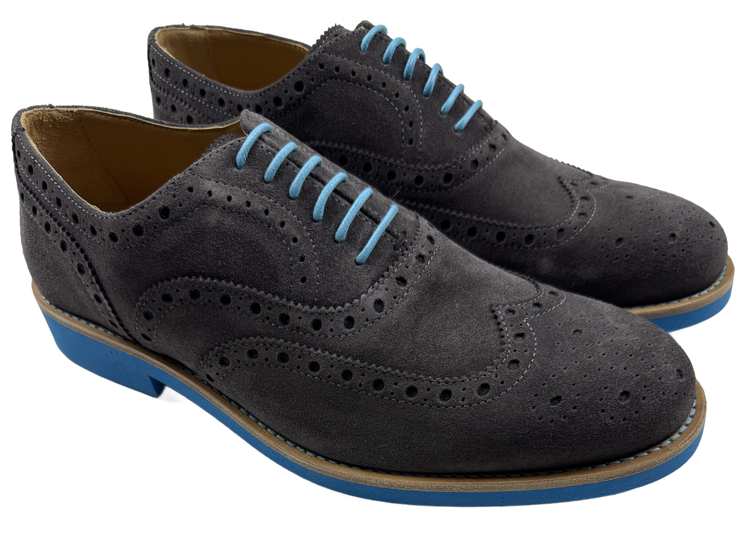 Mens Grey and Blue Suede Wingtip Dress Shoes