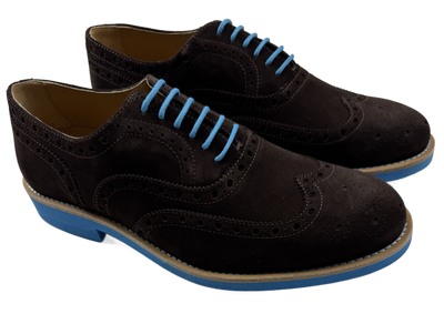 Mens Brown and Blue Suede Wingtip Dress Shoes