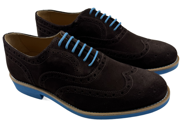 Mens Brown and Blue Suede Wingtip Dress Shoes