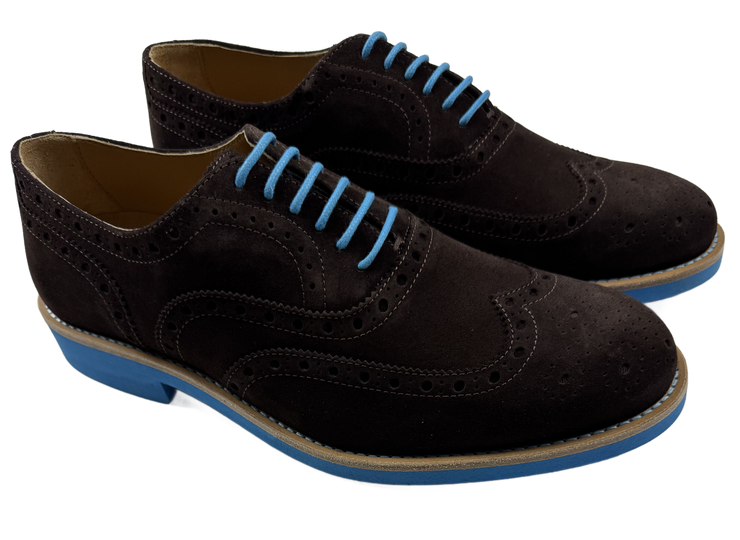 Mens Brown and Blue Suede Wingtip Dress Shoes