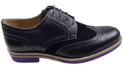 Mens Black and Purple Leather Wingtip Dress Shoes