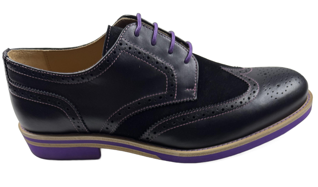 Mens Black and Purple Leather Wingtip Dress Shoes