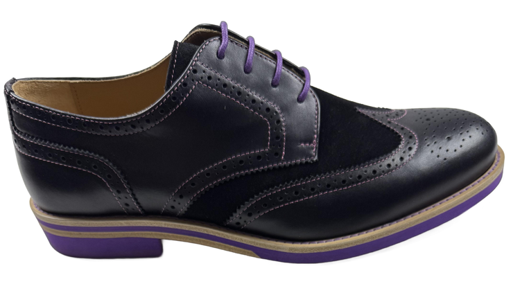 Mens Black and Purple Leather Wingtip Dress Shoes