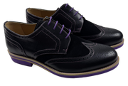 Mens Black and Purple Leather Wingtip Dress Shoes