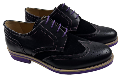 Mens Black and Purple Leather Wingtip Dress Shoes