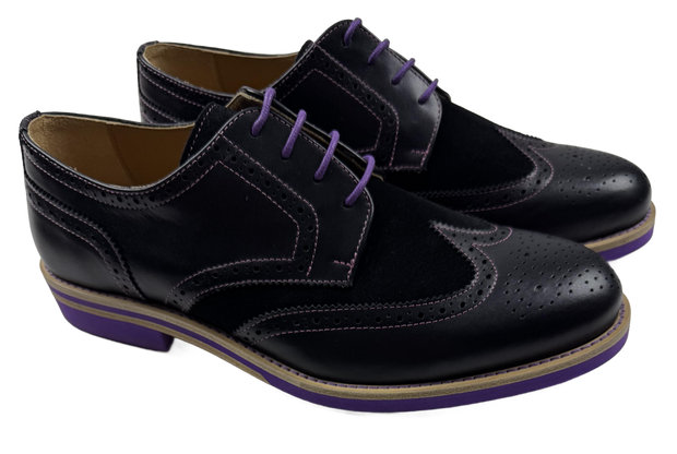 Mens Black and Purple Leather Wingtip Dress Shoes