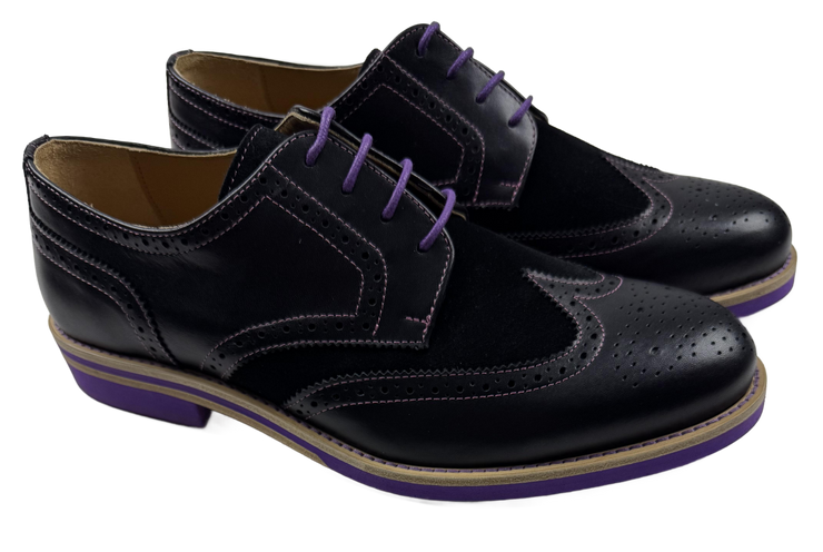 Mens Black and Purple Leather Wingtip Dress Shoes