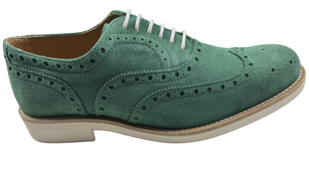 Mens Green and White Suede Wingtip Dress Shoes