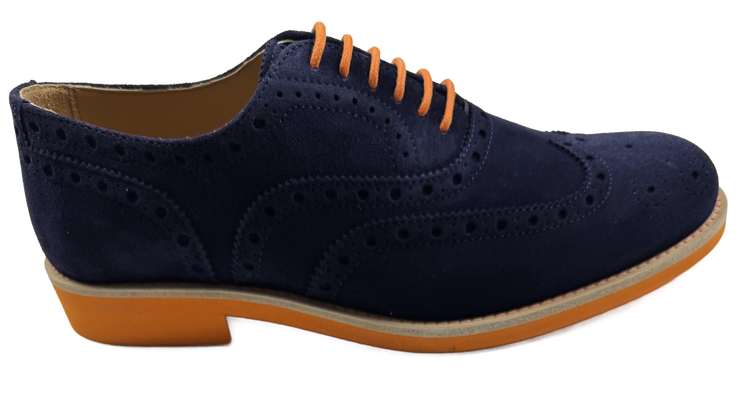 Mens Blue and Orange Suede Wingtip Dress Shoes