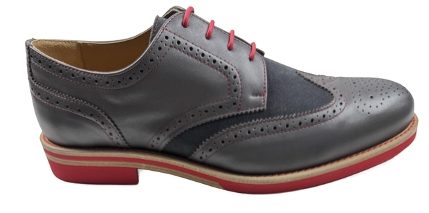 Mens Grey and Red Leather Wingtip Dress Shoes