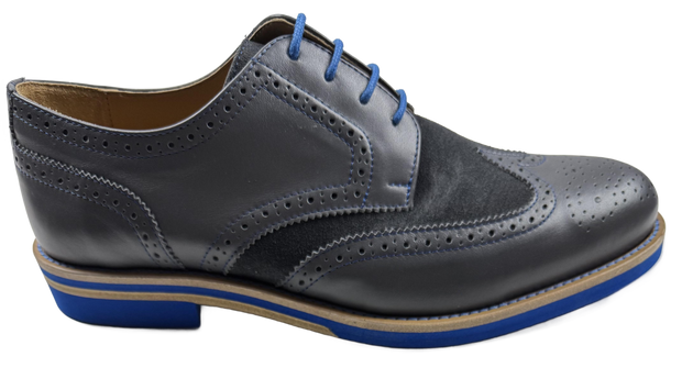 Mens Grey and Blue Leather Wingtip Dress Shoes