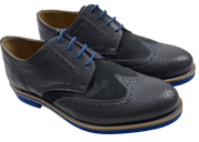 Mens Grey and Blue Leather Wingtip Dress Shoes