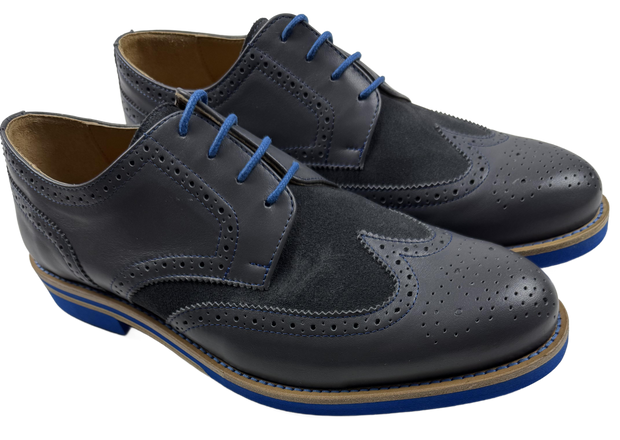 Mens Grey and Blue Leather Wingtip Dress Shoes