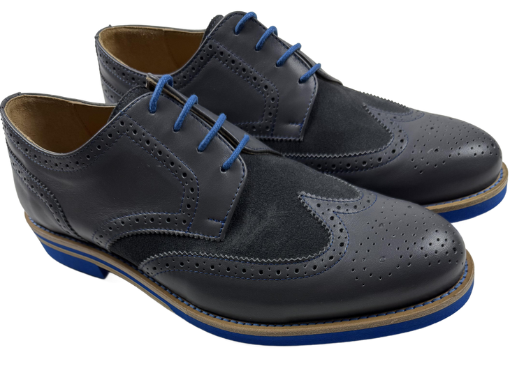 Mens Grey and Blue Leather Wingtip Dress Shoes