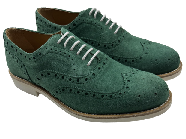 Mens Green and White Suede Wingtip Dress Shoes