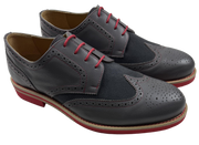 Mens Grey and Red Leather Wingtip Dress Shoes