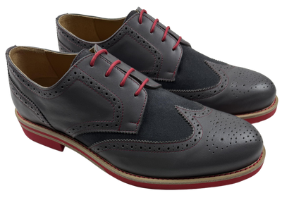 Mens Grey and Red Leather Wingtip Dress Shoes